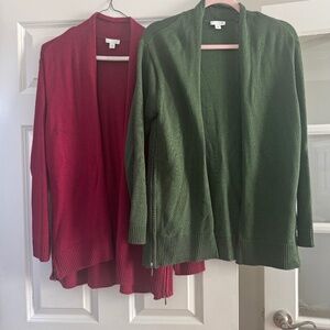 J Jill Cardigan Sweaters Size M in Cranberry and Hunter Green